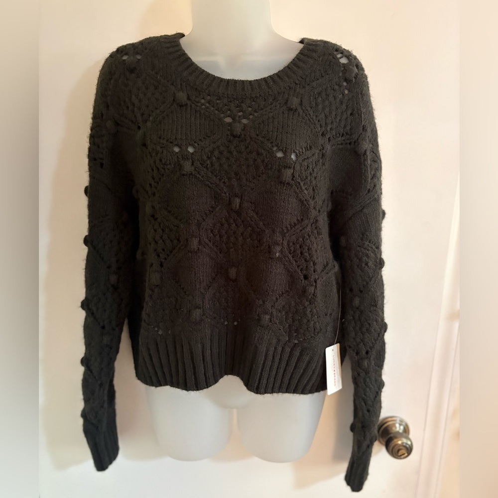 Lucky Brand Charcoal Black Textured Crewneck Sweater NWT
